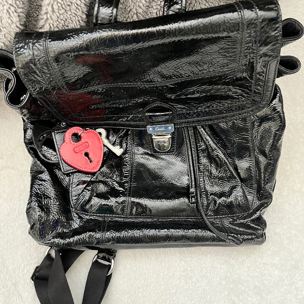 Vintage Coach Black Patent Leather Backpack
